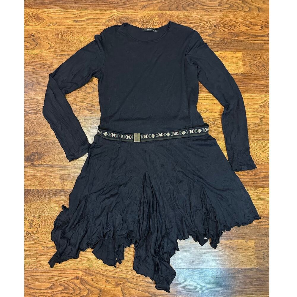 Marithé François Girbaud Avant-Garde Belted Wool Blend Dress Women’s 8 Blue Blck